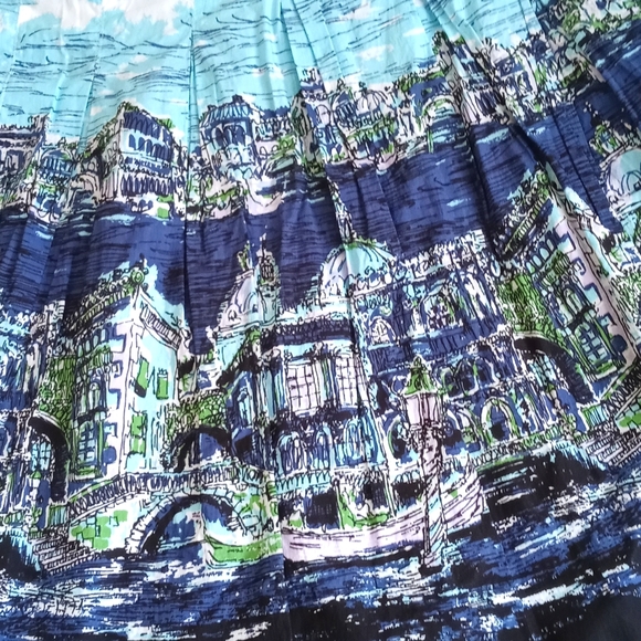 Talbots Women’s Blue White & Green Italian Seascape Motif Midi Pleated Skirt 4/P - Picture 8 of 13